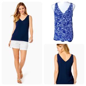 NWT Lilly Pulitzer Florin XS Sleeveless V-Neck Oyster Bay Blue Krillin It / Navy